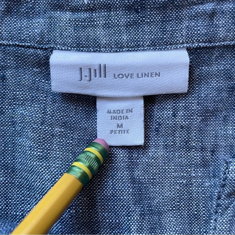 J. Jill Love Linen Casual Blue Tie Waist 100% Linen Utility Chore Jacket - Picture 9 of 15